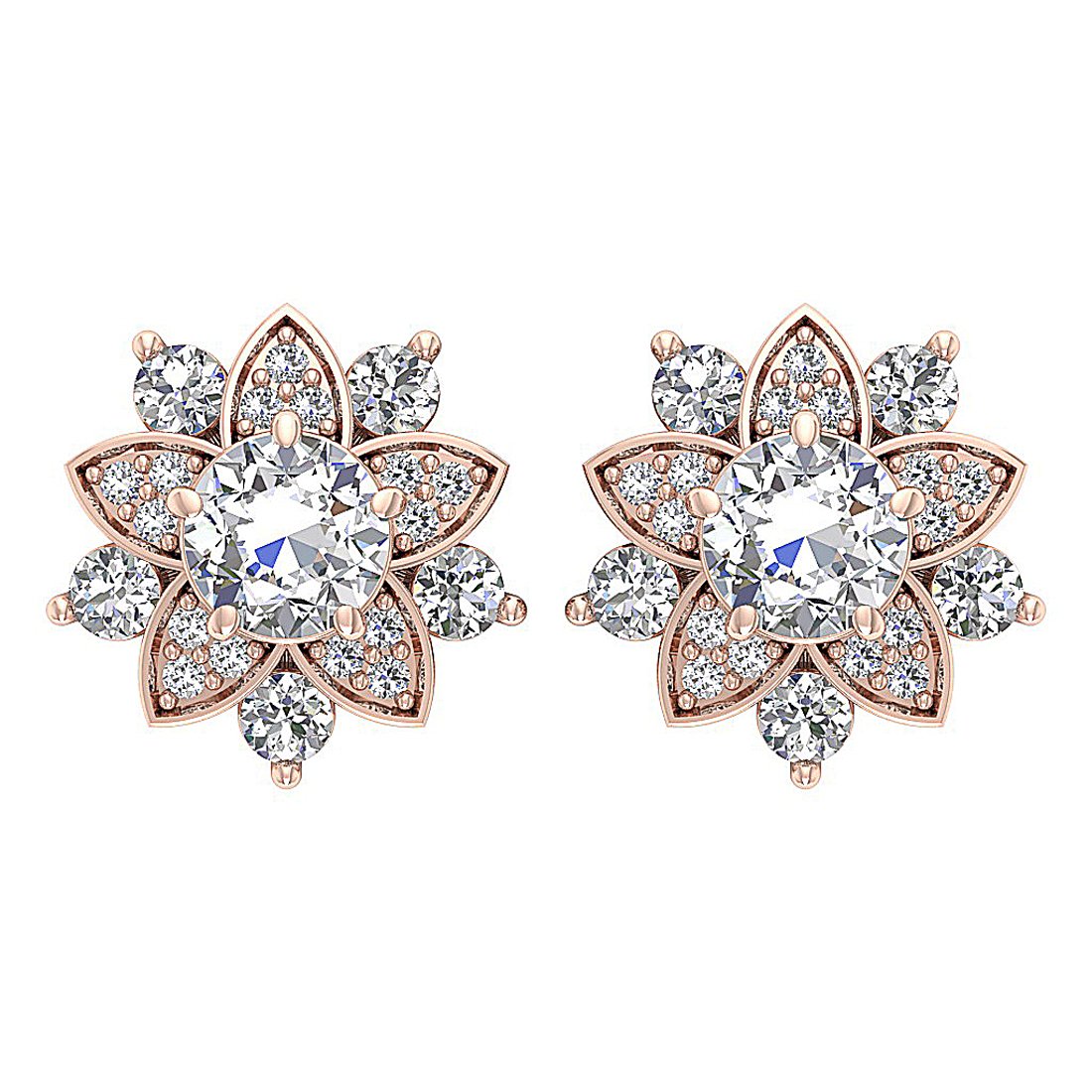 14k Gold Round Diamonds VS1/SI1/I1 G 2.30 Ct Removable Jacket Studs Earrings 12.15 MM