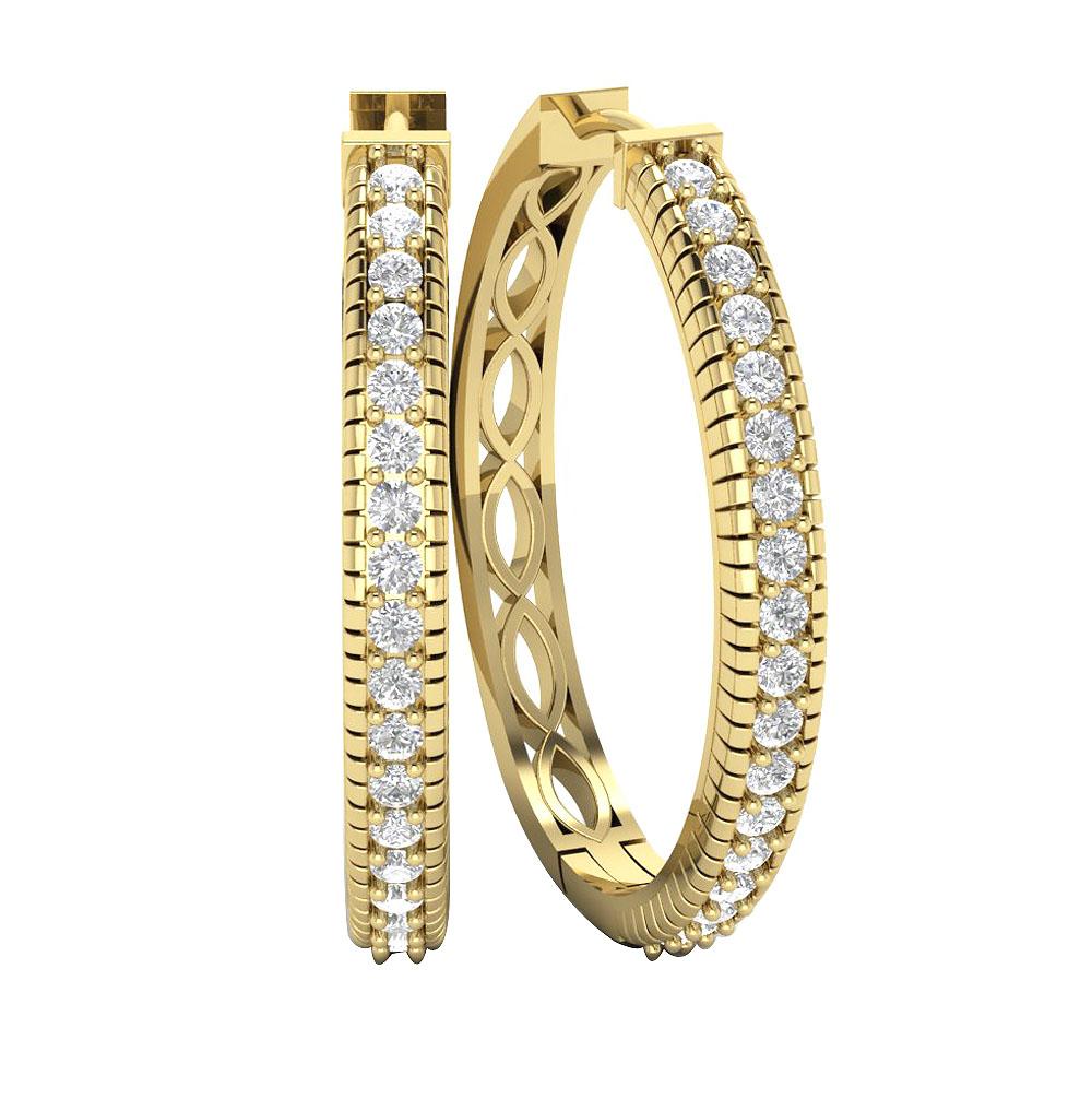18k/14k Solid Gold Large Hoop Engagement Earrings Natural Diamond VVS1/VS1/SI1/I1 1.65 Ct Prong Set