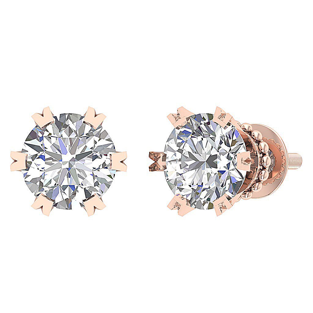 SI1/I1 G 1.10 Ct Round Diamond 14k Solid Gold Designer Solitaire Studs Earrings