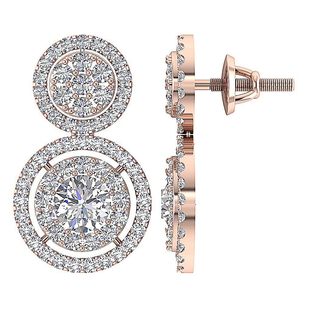 Prong Set Dangle Engagement Earrings Natural Diamond SI1/I1 G 2.55 Ct 18k/14k White Yellow Rose Gold