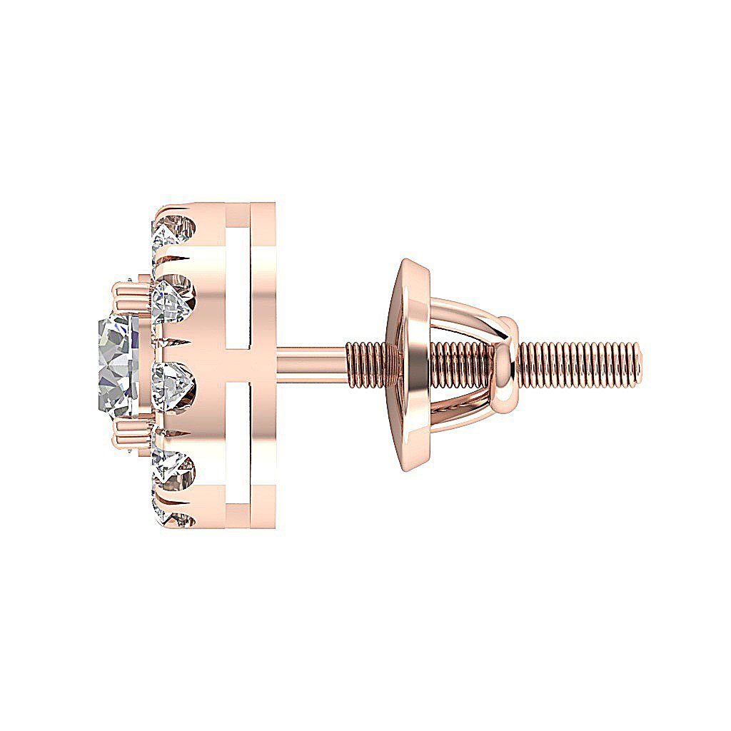 14k Solid Gold Round Diamond SI1/I1 G 1.15 Ct Designer Halo Solitaire Studs Earrings