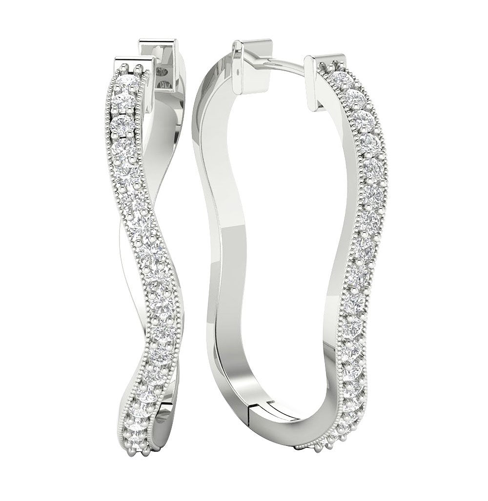 18k/14k Rose Gold Large Hoop Anniversary Earrings Round Diamond SI1/I1 G 1.25 Ct Prong Set