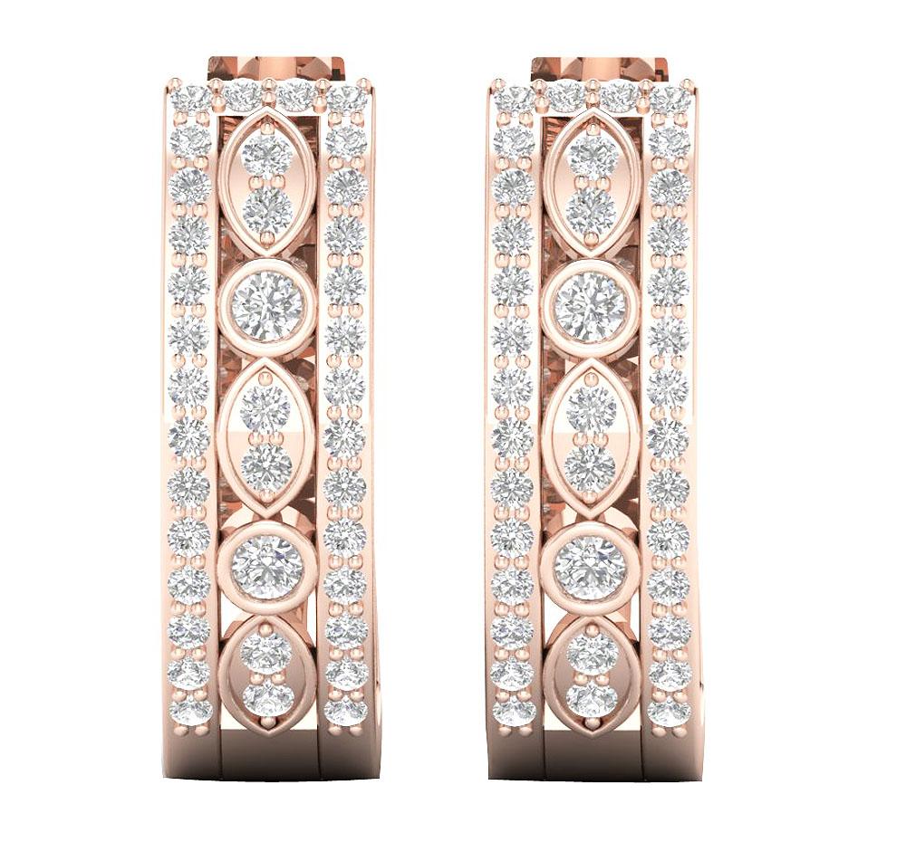 Medium Hoop Engagement Earrings Natural Diamond SI1/I1 0.75 Ct 18/14k Solid Gold Prong Bezel Set