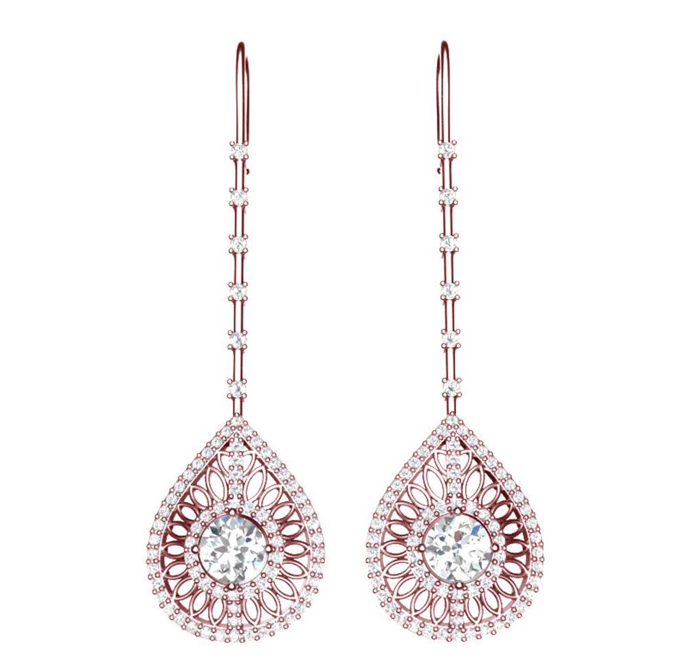Prong Set 18k/14k White Yellow Rose Gold Chandelier Engagement Earrings Natural Diamond SI1/I1 G 3.00 Ct