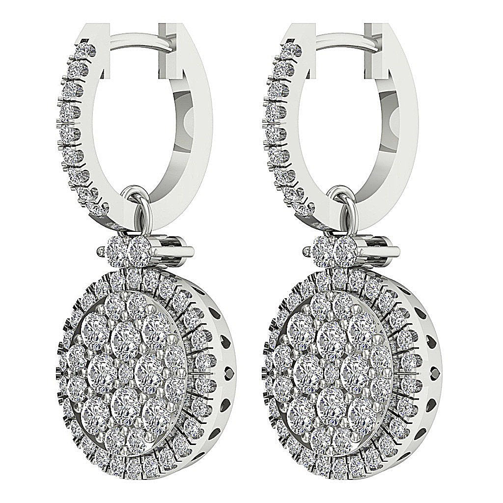 Natural Diamond Dangle Engagement Earrings SI1/I1 G 1.75 Ct 18k/14k White Gold Prong Set