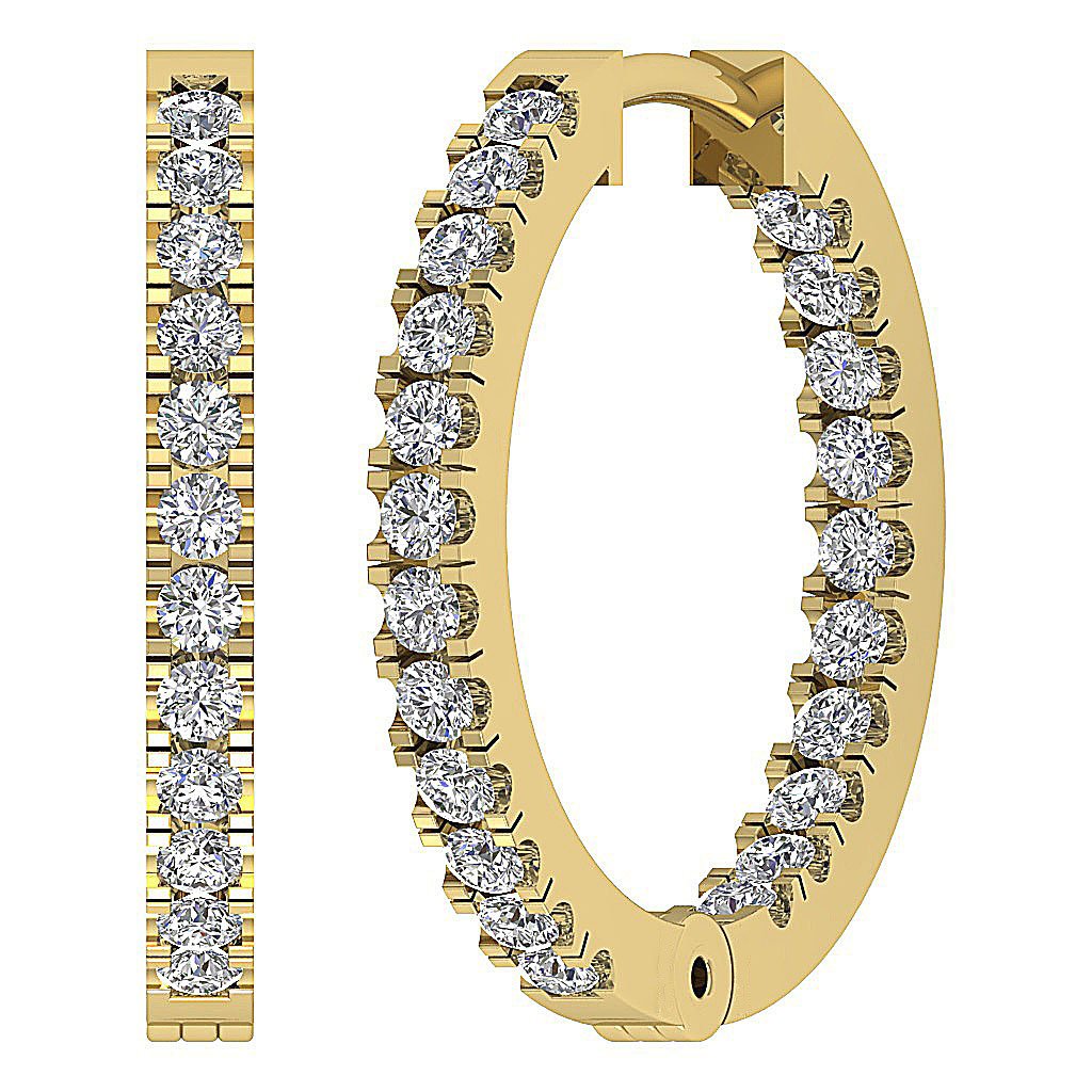 Prong Set Inside Outside Hoop Engagement Earrings Natural Diamond VS1/SI1/I1 G 1.00 Ct 18k/14k White Yellow Rose Gold