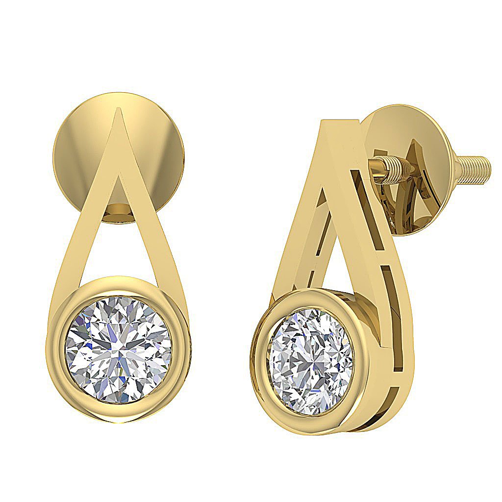 SI1/I1 G 0.50 Ct Fashion Anniversary Earrings Round Diamond 18k/14k Yellow Gold Bezel Set