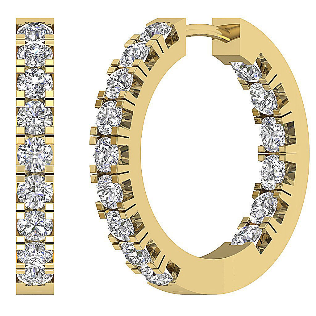 18k/14k Rose Gold Inside Outside Hoop Anniversary Earrings Round Diamond VVS1/VS1/SI1/I1 G 1.60 Ct Prong Set