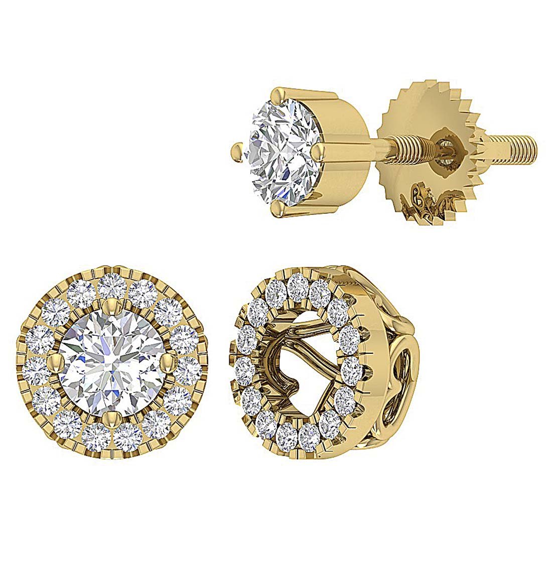 14k Solid Gold Round Diamond SI1/I1 G 1.55 Ct Removable Jacket Studs Earrings