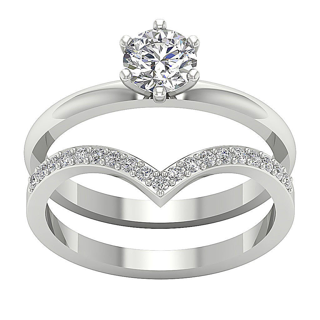 6 Prong Solitaire Engagement Ring With Weddding Band I1 G 1.10 Ct 14K Rose Gold Round Diamond