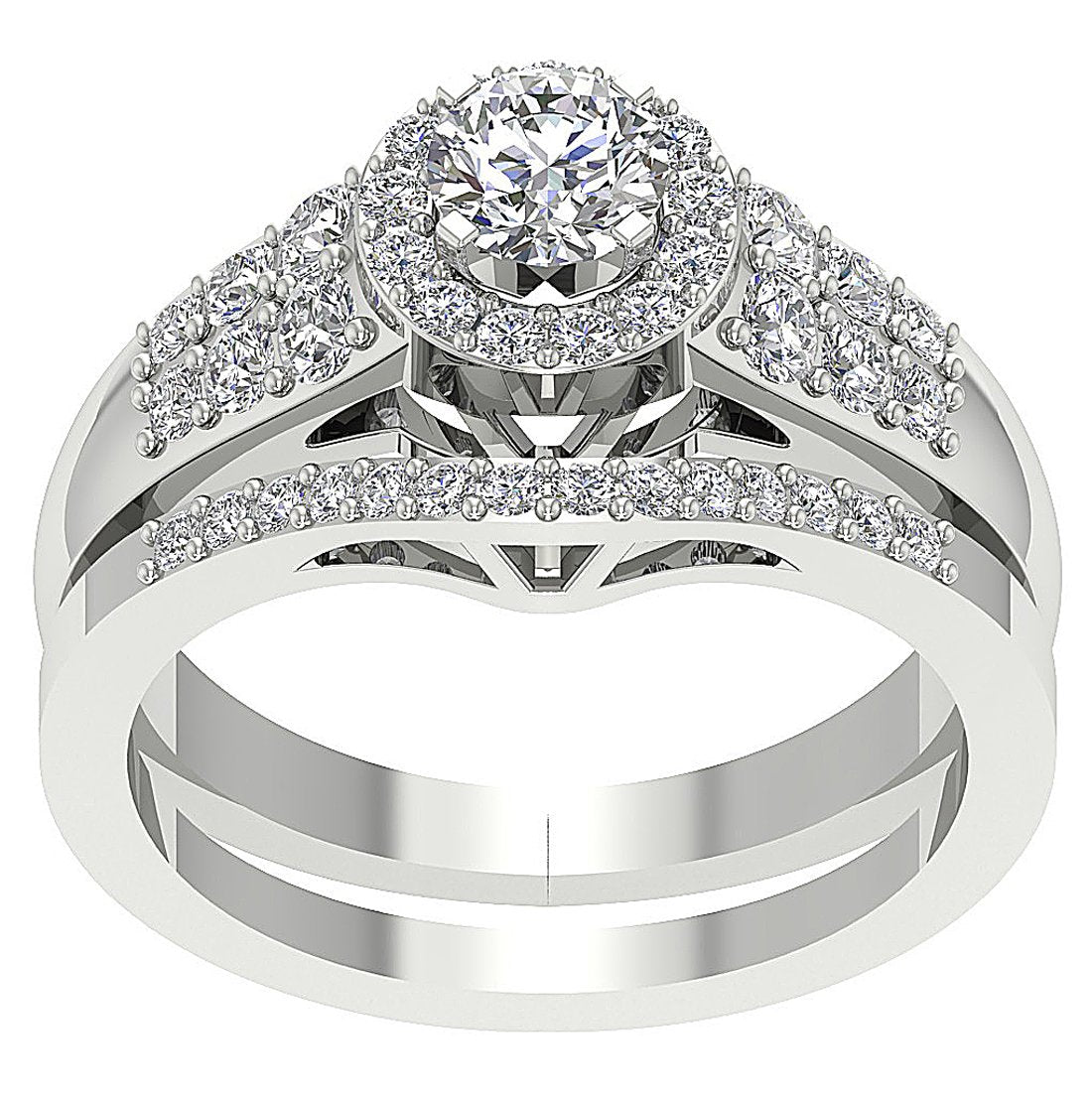 Gold Halo Wedding Band Sets For Womens I1 G 1.55 Ct Natural Diamond