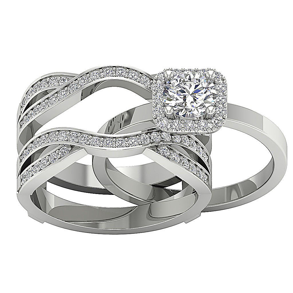 Halo Bridal Anniversary Ring Prong Set SI1 G 1.60 Carat Round Diamond Cut 14K Solid Gold