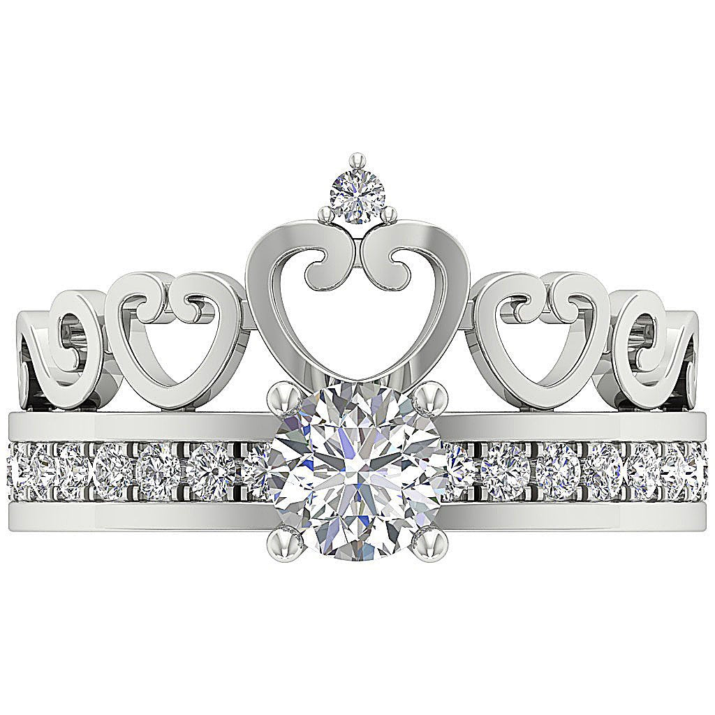 Crown Bridal Anniversary Ring 14K Solid Gold Prong Set SI1 G 1.30 Ct Round Diamond 12.35 MM