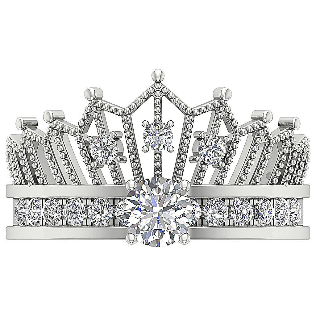 Queen Crown Bridal Anniversary Ring 14K Solid Gold Prong Set SI1 G 1.15 Ct Round Diamond 13.25 MM