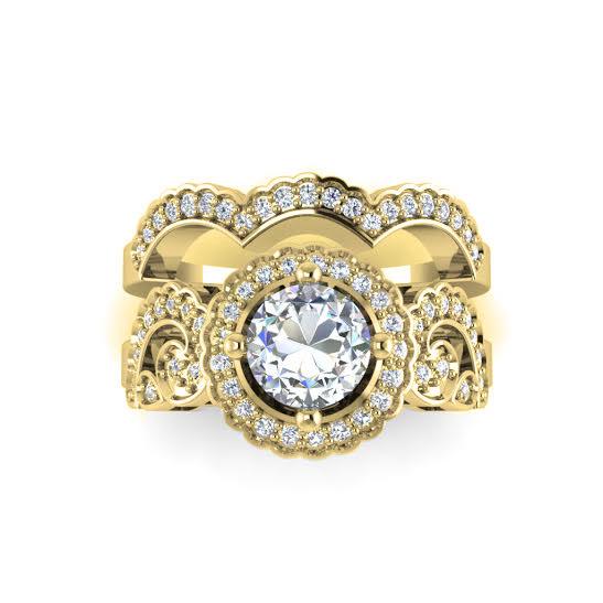 Designer Bridal Halo Wedding Ring Set I1 G 1.80Ct Genuine Diamond 14k White Yellow Rose Gold