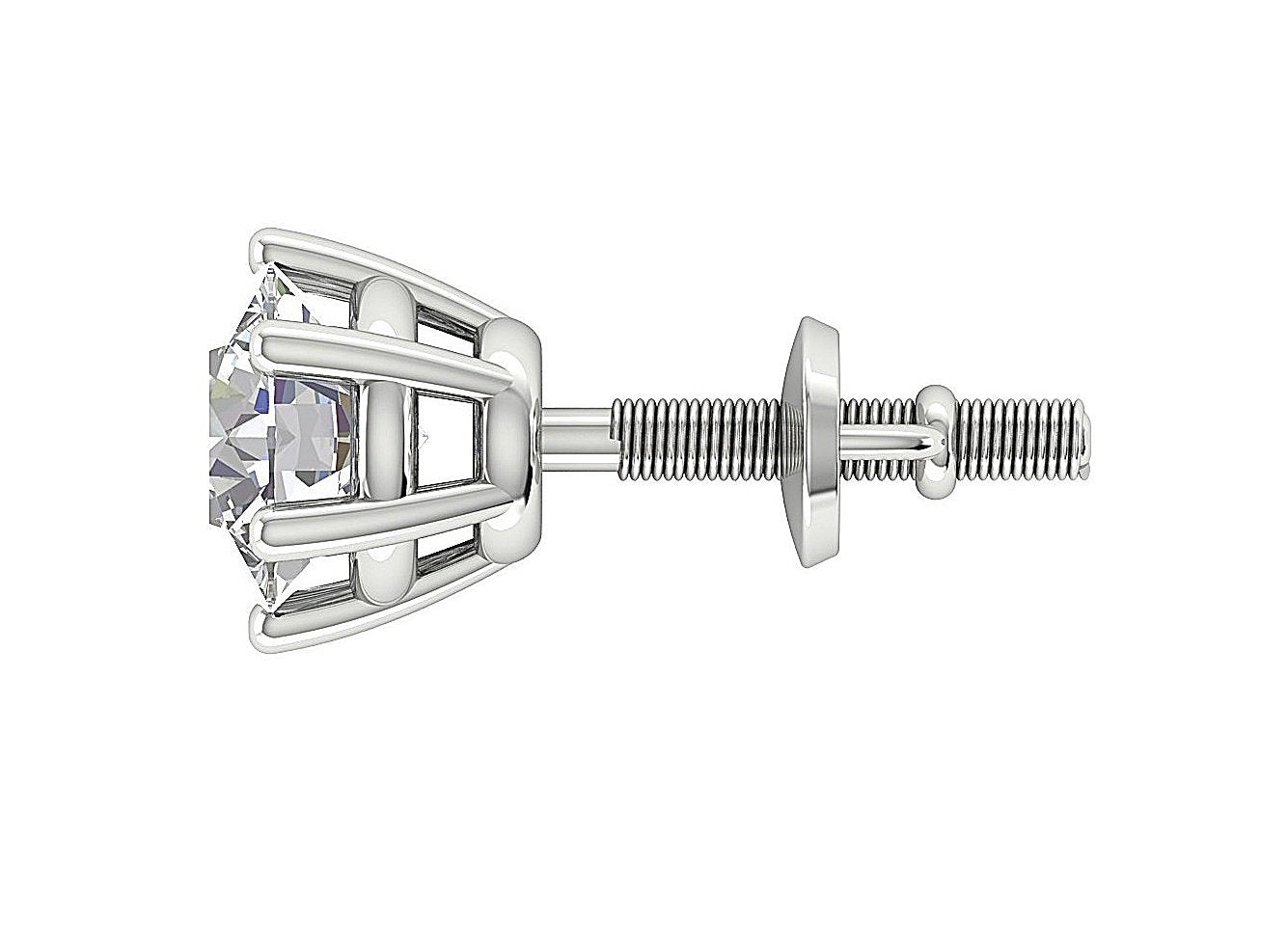 Round Diamond Solitaire Studs Earrings Six Prong Set 14k/18k Gold