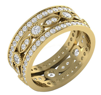 Three Row Eternity Anniversary Ring 14k Solid Gold Round Diamond SI1 G 2.25 Ct Prong Bezel Set