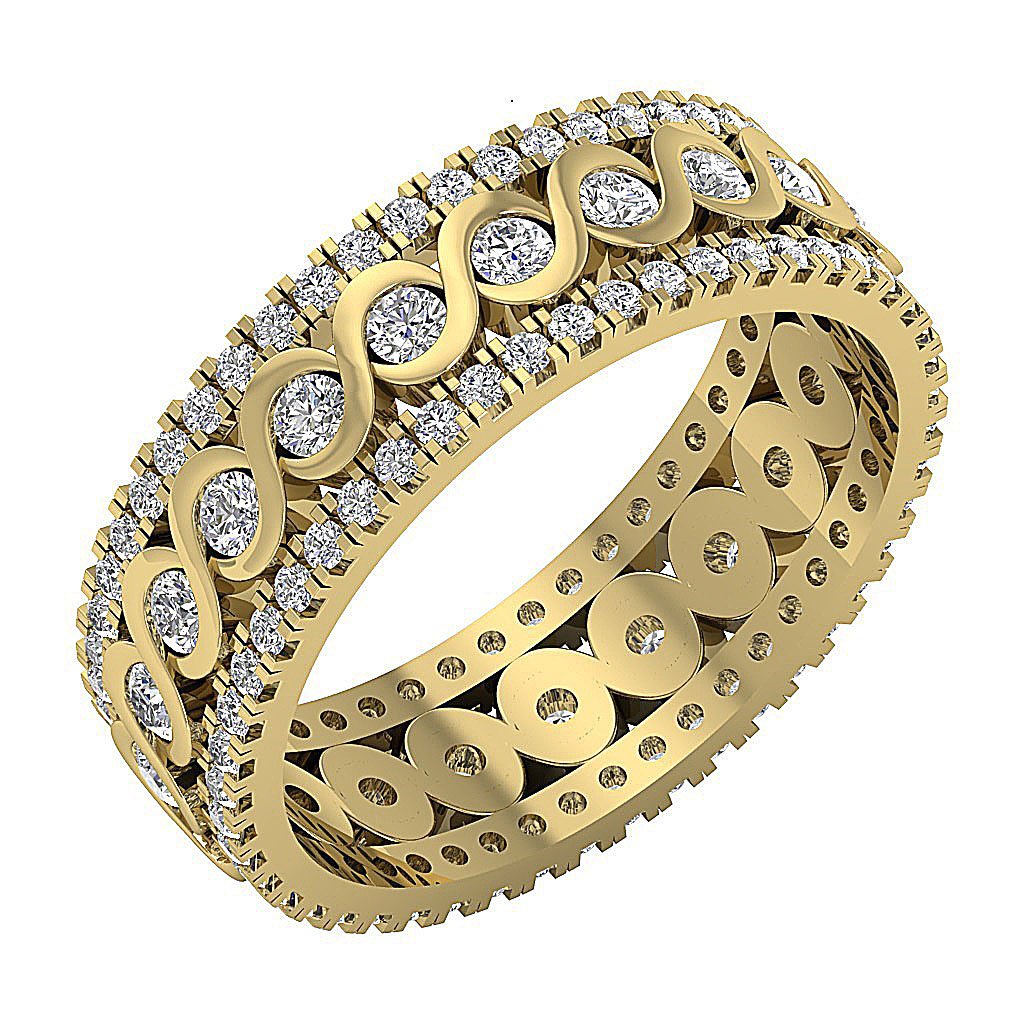 14k Rose Gold I1 G 1.75 Ct Genuine Diamond Designer Eternity Wedding Ring Prong Bezel Set