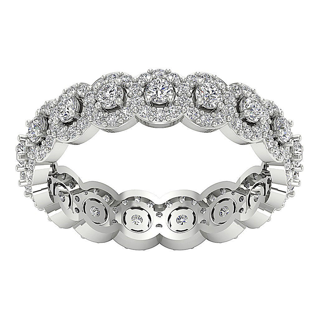 Prong Set 14k White Gold Genuine Diamond I1 G 1.35 Ct Halo Eternity Wedding Ring 5.20 MM