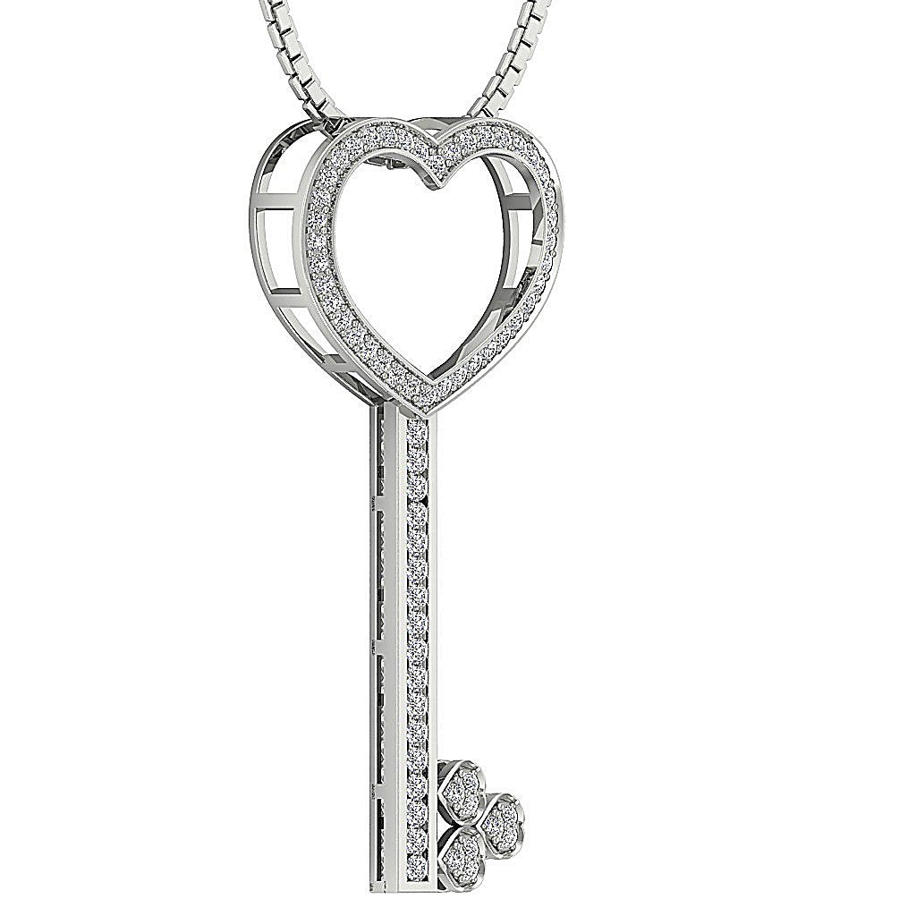 Designer Key Shape Pendant SI1/I1 G 0.55 Carat Natural Diamond 14k/18k Solid Gold