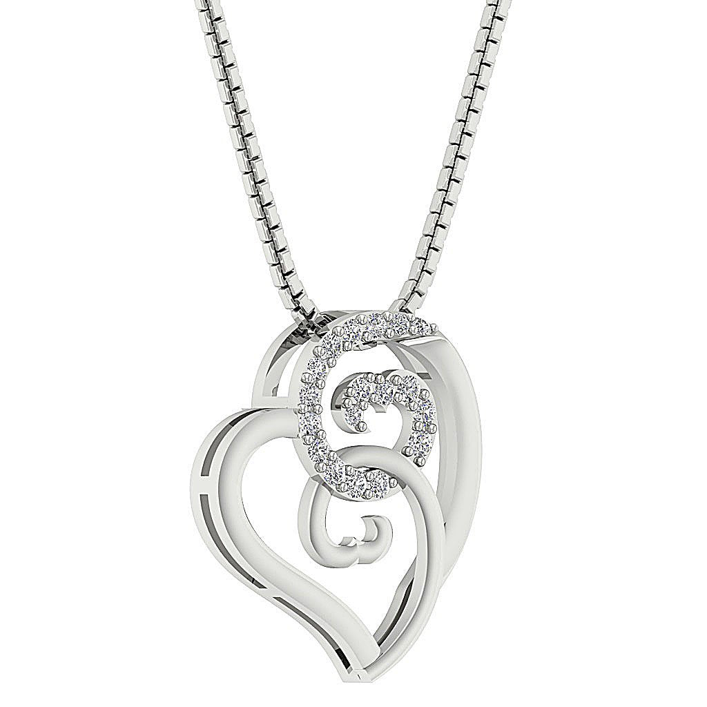 14k/18k Solid Gold Round Diamond SI1/I1 G 0.15 Carat Designer Heart Pendant