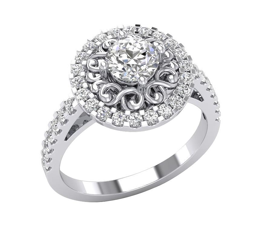 Round Diamond Solitaire Halo Anniversary Ring SI1 G 1.25 Carat 14k White Gold Prong Set