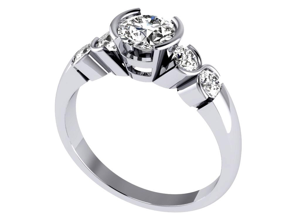 Bezel Set Designer Five Stone Wedding Ring Genuine Diamond 14k White Gold SI1 G 1.20 Ct