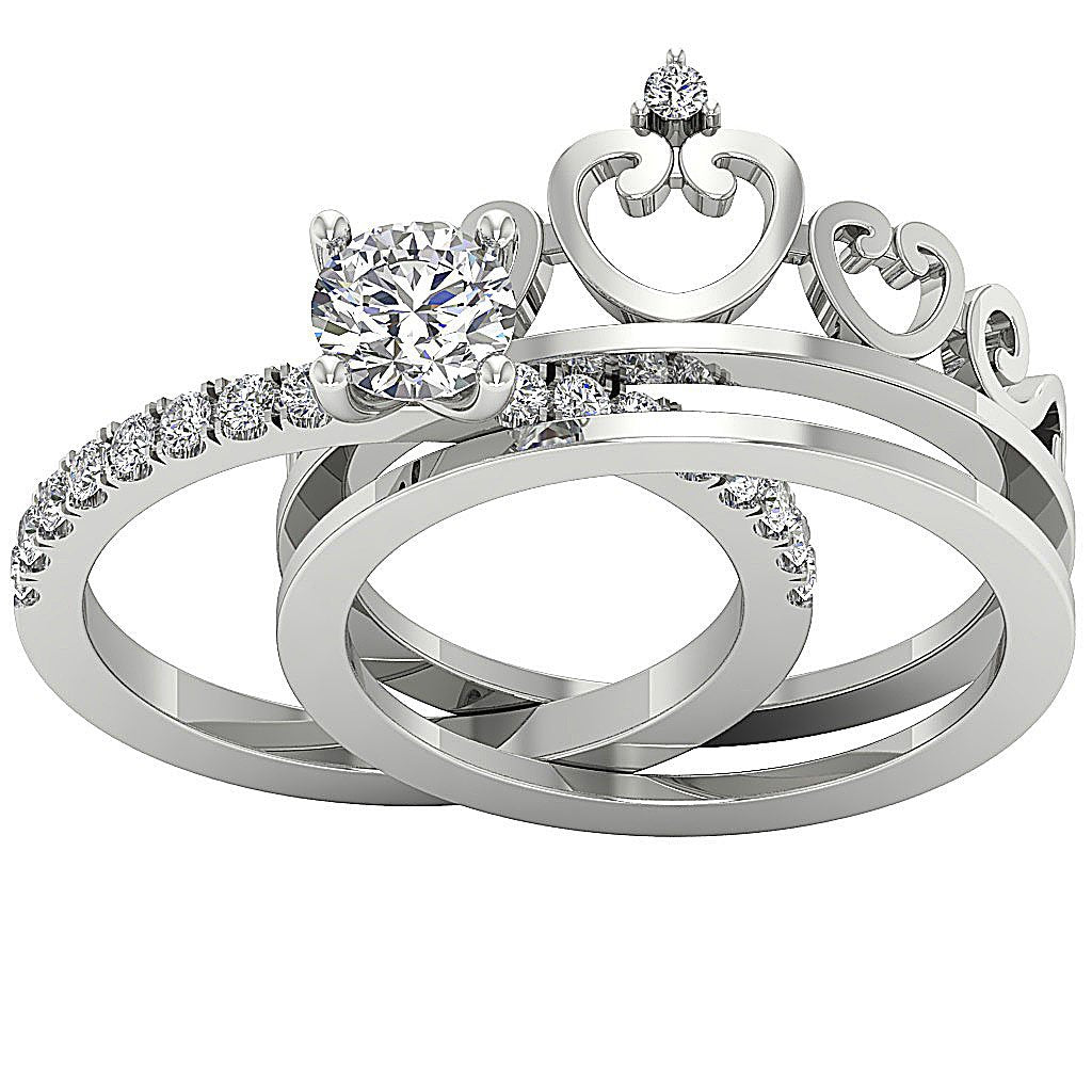 Crown Bridal Anniversary Ring 14K Solid Gold Prong Set SI1 G 1.30 Ct Round Diamond 12.35 MM