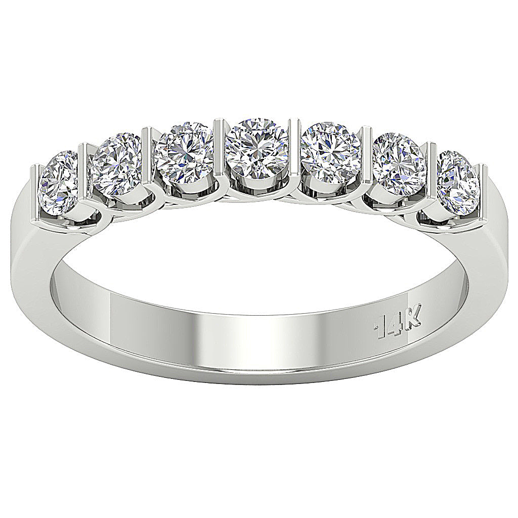 14k Yellow Gold Anniversary Ring Round Diamond I1 G 0.85 Ct Bar Set