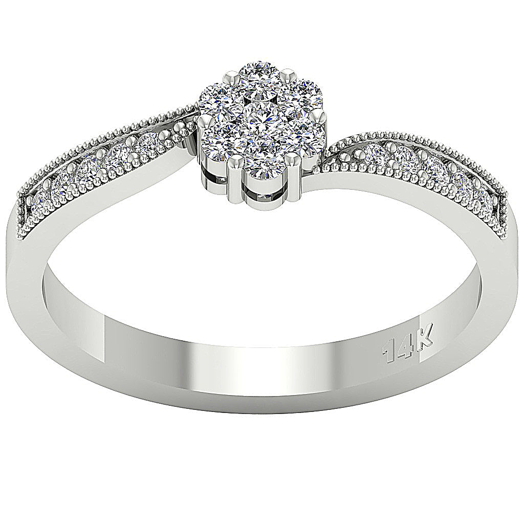 Engagement Ring Natural Diamond I1 G 0.35 Carat 14K Solid Gold Pave Set