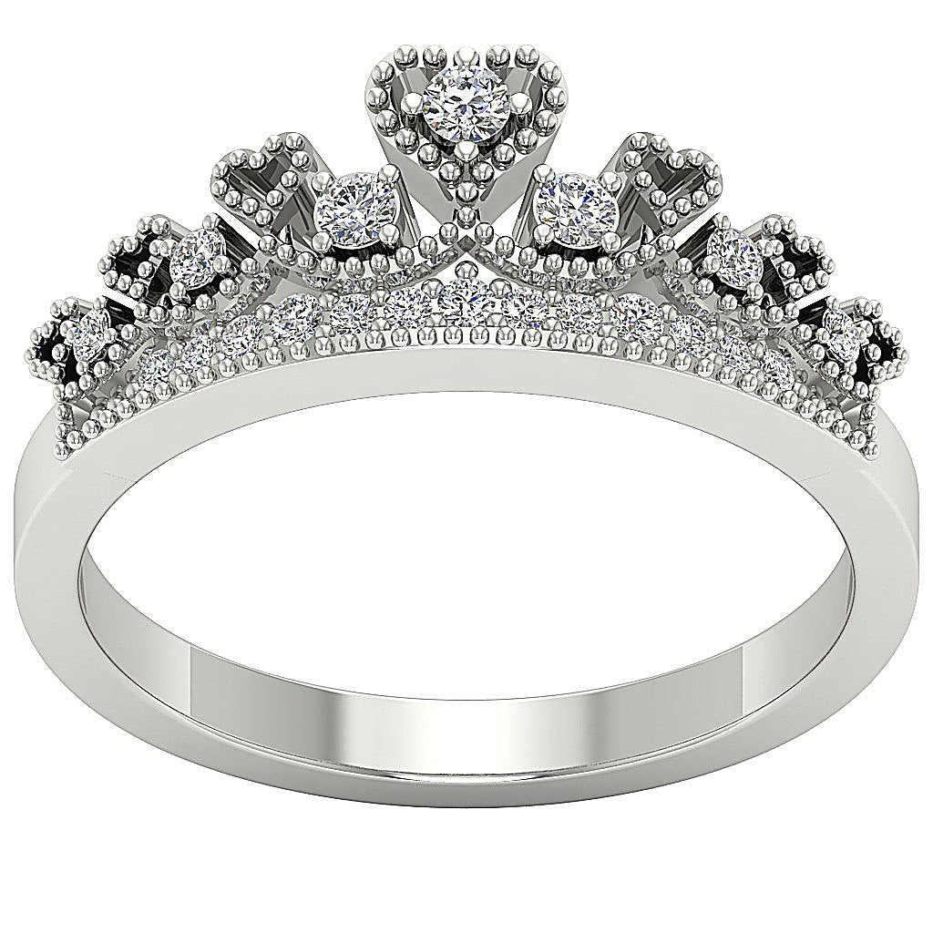 Crown Wedding Ring I1 G 0.25 Ct Genuine Diamond Prong Set 14k White Gold 7.85 MM
