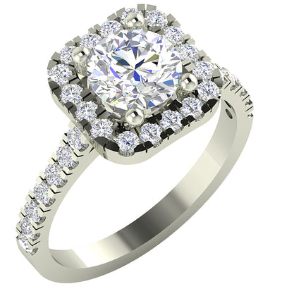 I1 G 2.00 Ct Genuine Diamond Solitaire Cushion Halo Engagement Ring 14K White Yellow Rose Gold