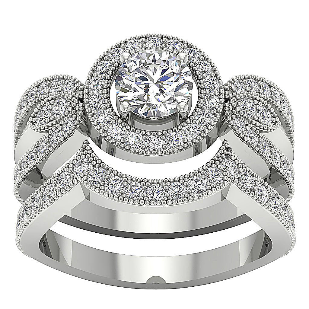 HaloDiamondEngagementBridalRingSet14kWhiteGold