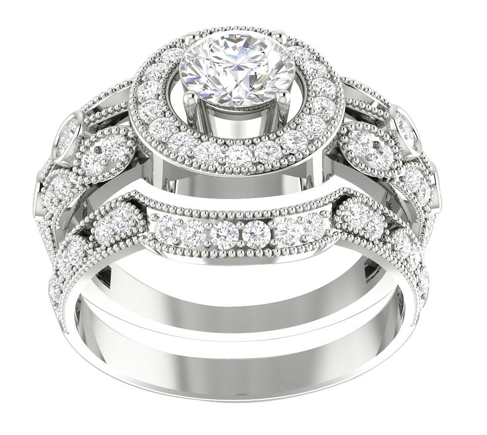 Solitaire Engagement Ring And Wedding Band Set 14k Solid Gold SI1 G 1.40 Carat Genuine Diamond