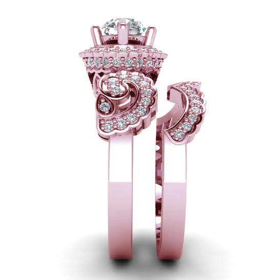 Designer Bridal Halo Wedding Ring Set I1 G 1.80Ct Genuine Diamond 14k White Yellow Rose Gold
