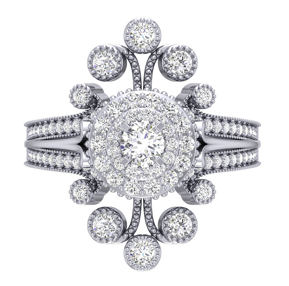 14K Gold Round Cut Diamond Solitaire Engagement Ring I1 G 1.30 Carat 23.60 MM
