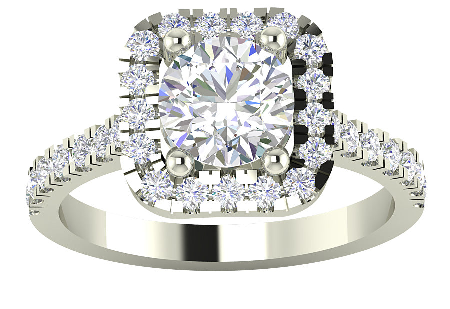 I1 G 2.00 Ct Genuine Diamond Solitaire Cushion Halo Engagement Ring 14K White Yellow Rose Gold
