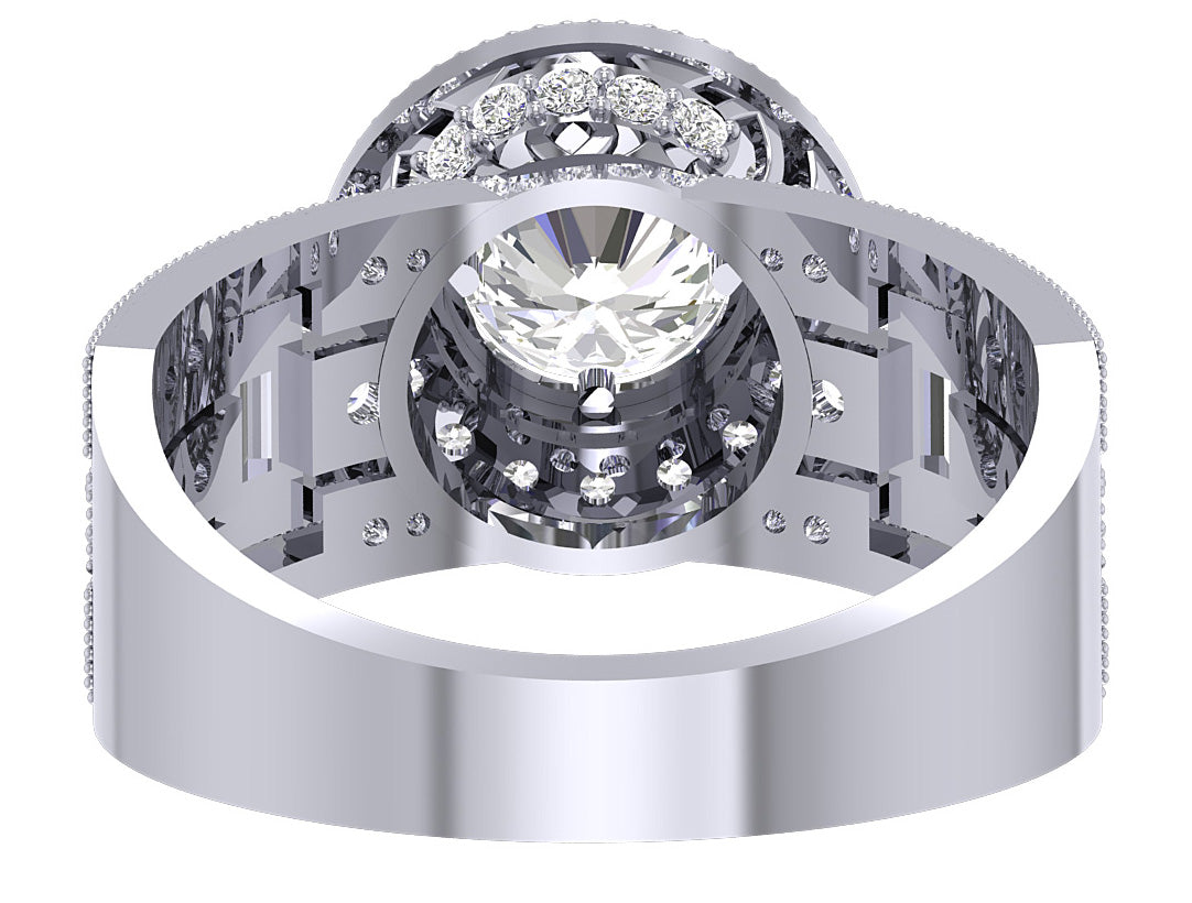 Solitaire Diamond With Baguettes Halo Engagement Band 14K White Yellow Rose Gold SI1 G 1.55 Carat Prong Set