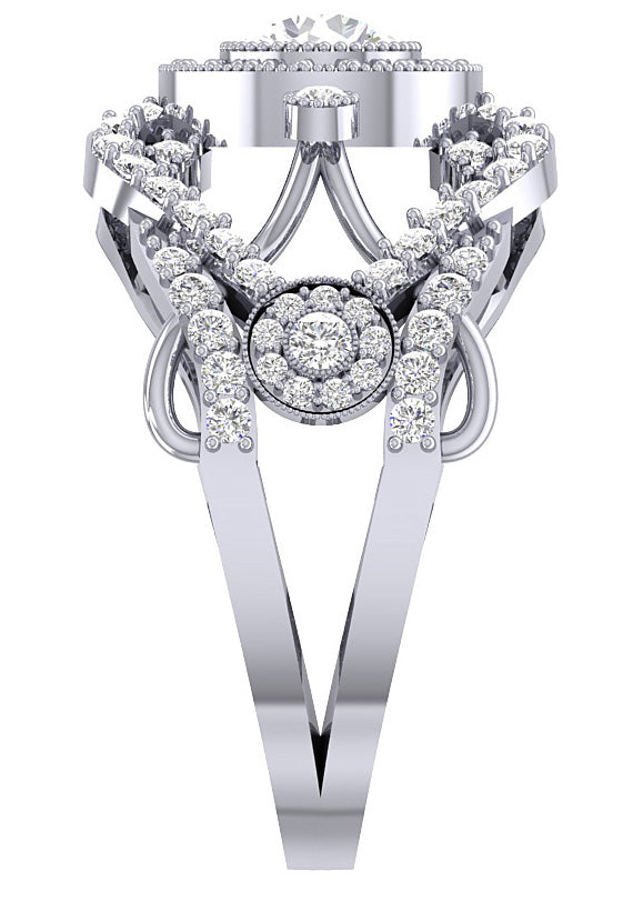 Designer Milgrain Solitaire Halo Engagement Ring SI1 G 1.40 Carat Round Diamond 14K White Yellow Rose Gold