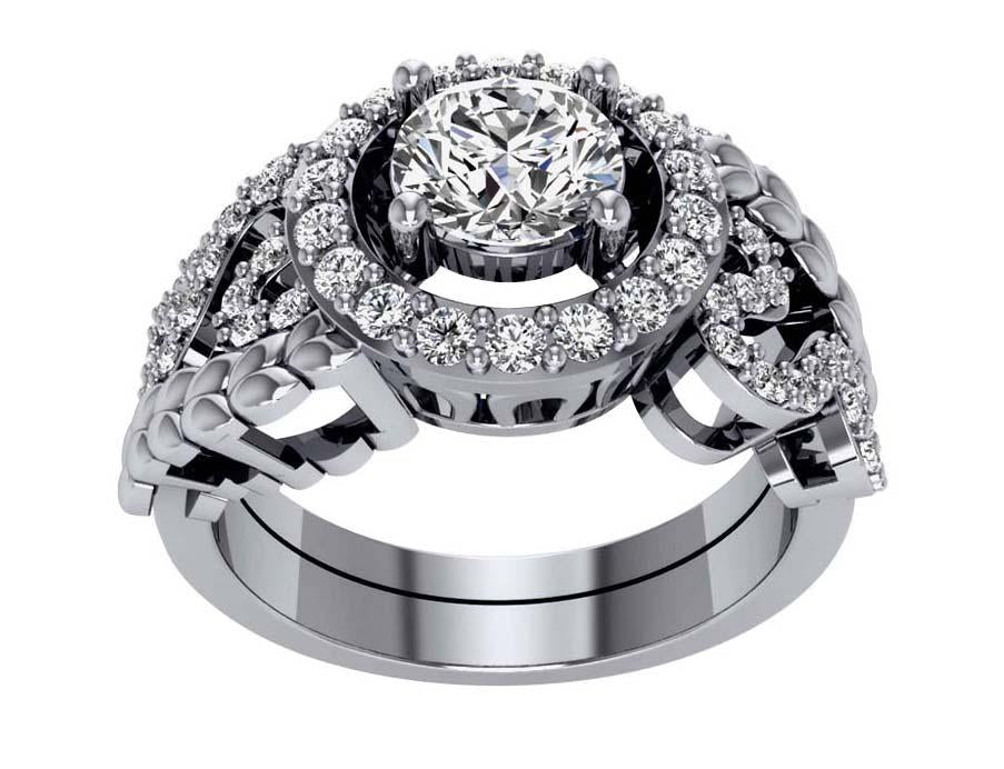 Designer Bridal Halo Ring Set I1 G 1.60 Ct Genuine Diamond 14K White Yellow Rose Gold
