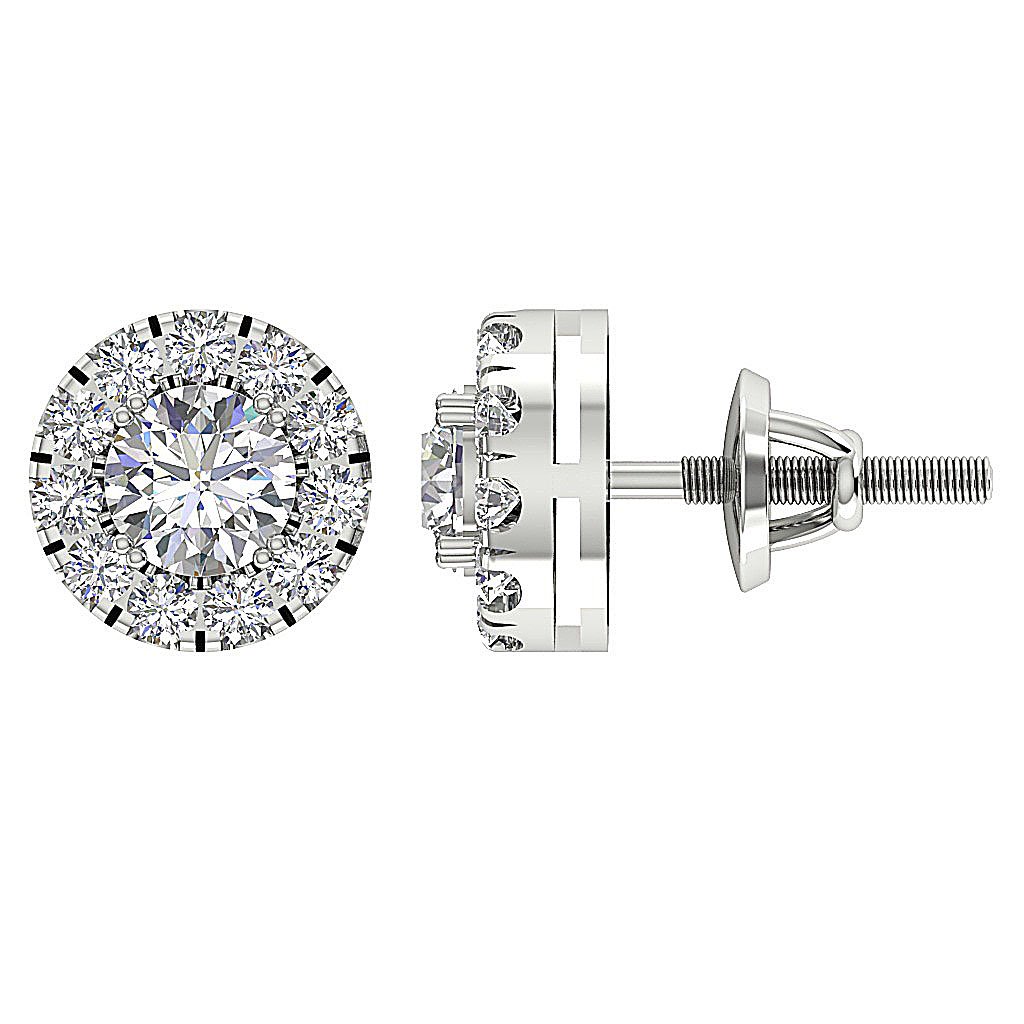14k Solid Gold Round Diamond SI1/I1 G 1.15 Ct Designer Halo Solitaire Studs Earrings