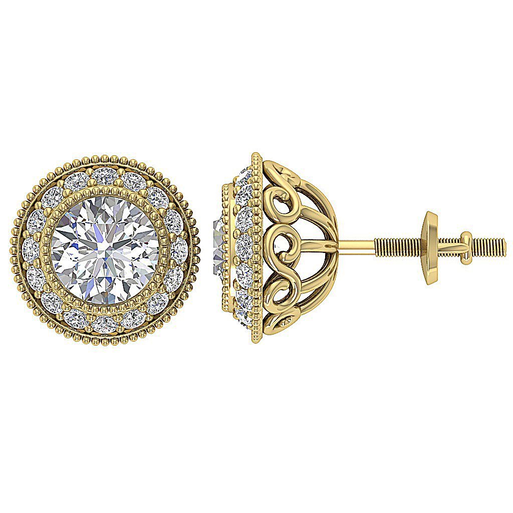 Designer Halo Solitaire Stud Earring I1 G 1.20 Ct 14k/18k Solid Gold Round Diamond Prong Bezel Set