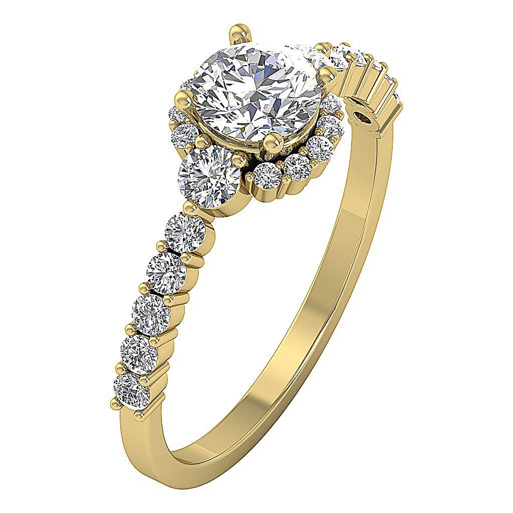 Accent Halo Solitaire Engagement Ring Natural Diamond I1 G 1.50 Ct 14k Yellow Gold Prong Set