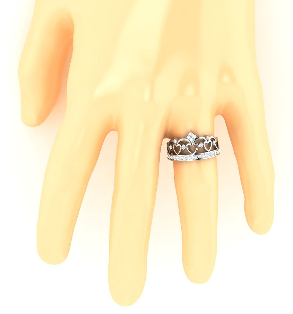 11.00 MM Anniversary Ring Crown Round Diamond I1 G 0.60 Ct Prong Set 14k White Gold