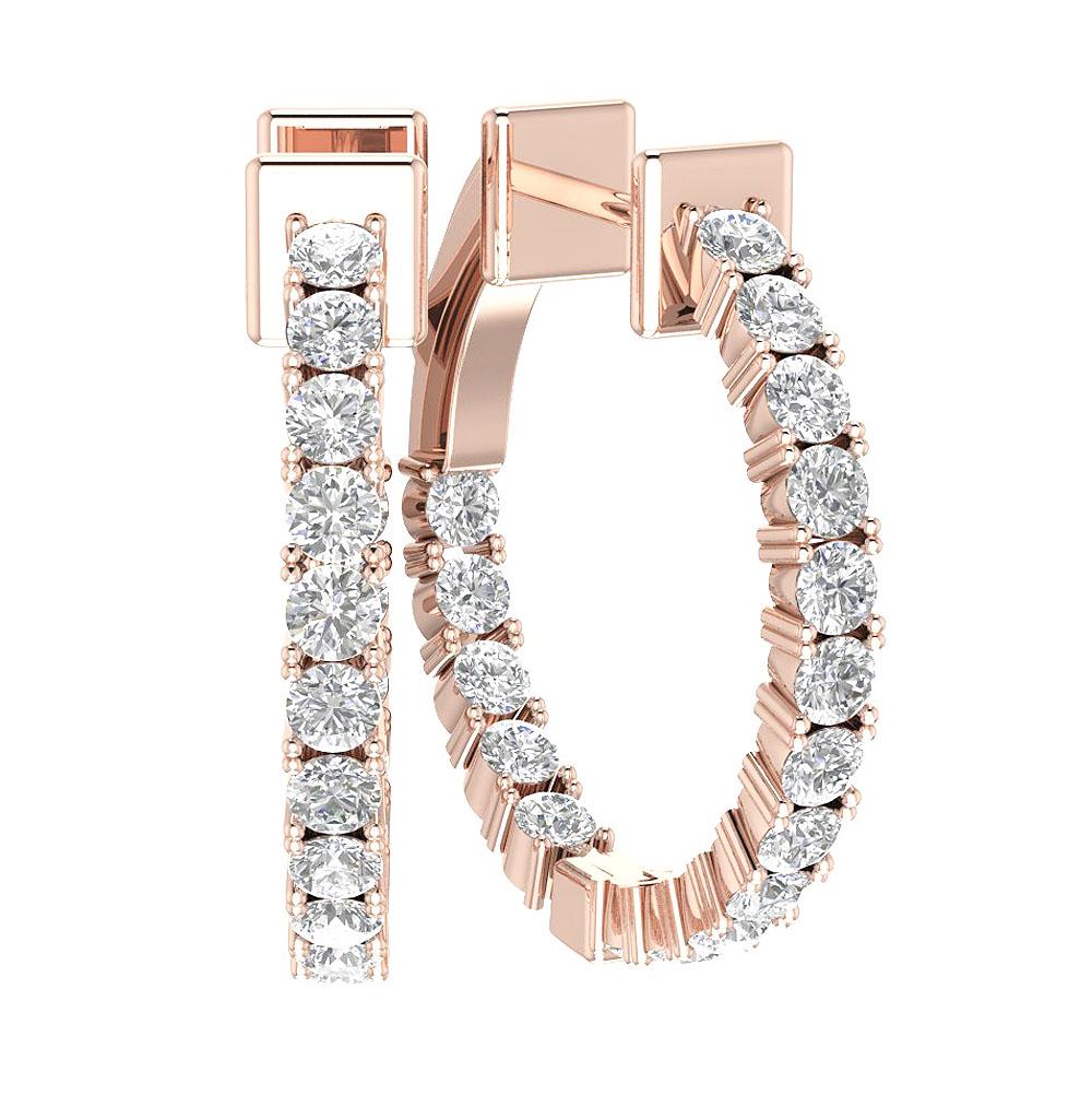 VS1/SI1/I1 G 1.75 Ct Inside Outside Large Hoop Wedding Earrings Genuine Diamond 18k/14k Yellow Gold Prong Set