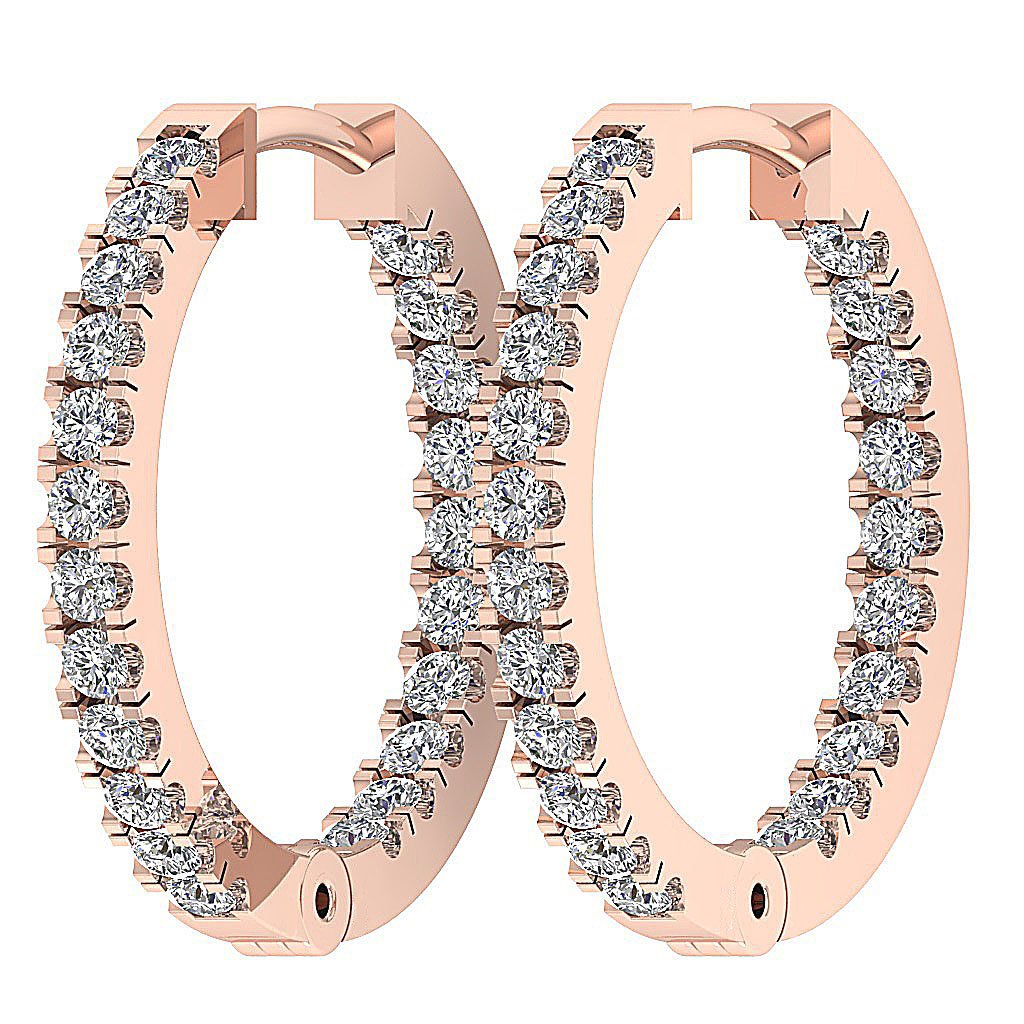 Prong Set Inside Outside Hoop Engagement Earrings Natural Diamond VS1/SI1/I1 G 1.00 Ct 18k/14k White Yellow Rose Gold