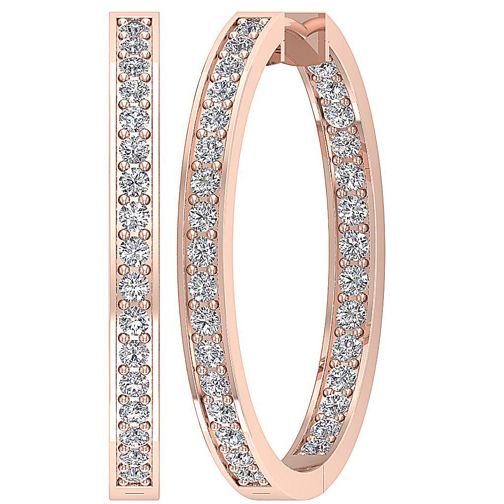 VVS1/VS1/SI1/I1 G 1.50 Ct Inside Outside Hoop Wedding Earrings Genuine Diamond 18k/14k Yellow Gold Prong Set