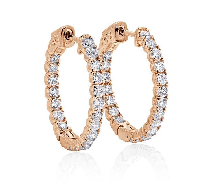 Inside Outside Hoop Wedding Earrings Genuine Diamond SI1/I1 G 2.15 Ct 18k/14k Solid Gold Prong Set