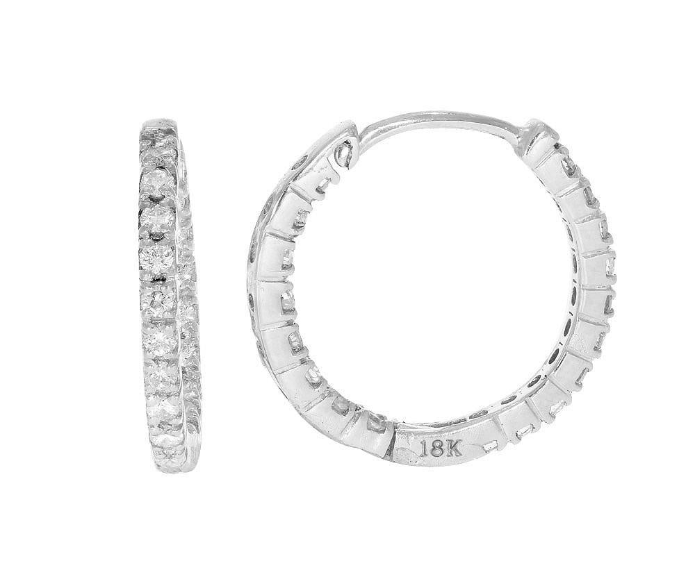 18k Rose Gold Inside Outside Hoop Wedding Earrings Genuine Diamond VVS1/VS1/SI1/I1 0.65 Ct Pave Set