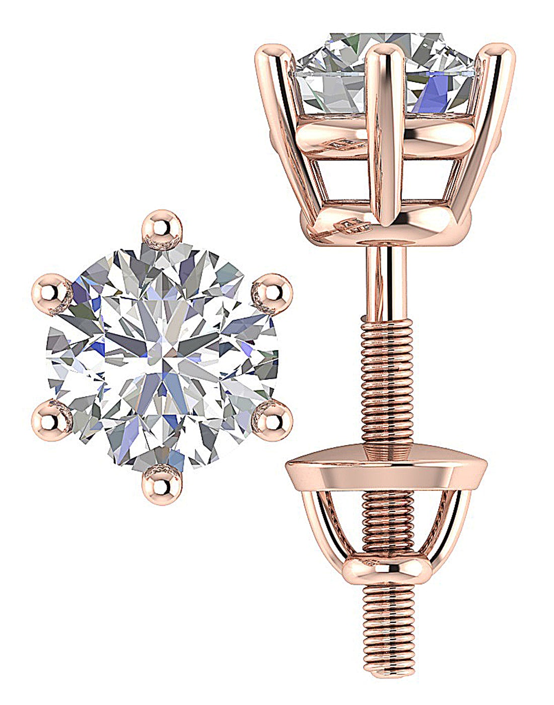 6 Prong Set Solitaire Stud Earrings VS F 3.00-4.00 Ct Lab Grown Diamond 14k Solid Gold